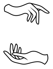 Hand drawn outline. Isolated illustration of human hands with fingers.