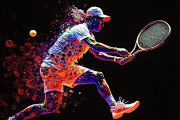 Tennis Abstrakt Tennisspieler in Action Tennissport Background Display Hintergrund Poster Cover Generative AI Digital Art Illustration  - obrazy, fototapety, plakaty