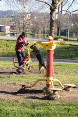 Andreia and Milú went to the park on a beautiful Autumn sunny afternoon. There, Milú met her good friend Pipo, the Beagle. Later, when they returned home, Andreia played a bit with her hamster Noé.