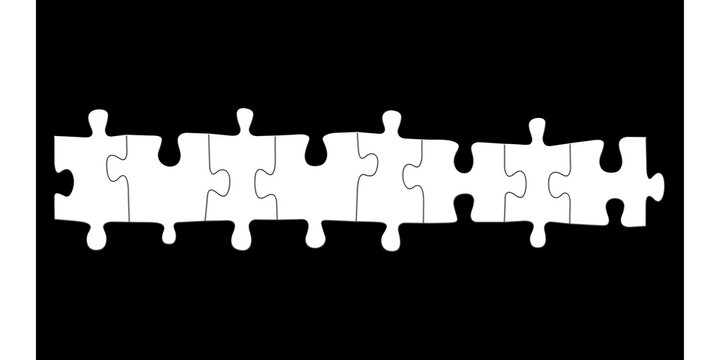 8 wei&szlig;e Puzzleteile vor schwarzem Hintergrund