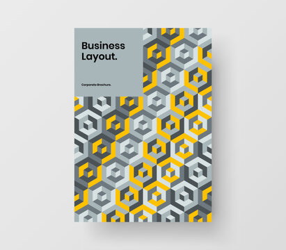 Bright corporate cover A4 design vector layout. Clean geometric hexagons company brochure concept.
