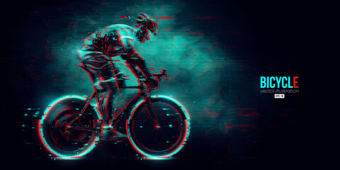 Fototapeta na wymiar Abstract silhouette of a road bike racer, man is riding on sport bicycle isolated on black background. Cycling sport transport. Vector illustration