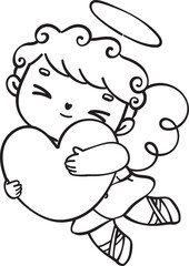 Cute  and kawaii cupid boy outline doodle cartoon character drawing