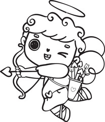 Cute  and kawaii cupid boy outline doodle cartoon character drawing