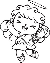 Cute  and kawaii cupid boy outline doodle cartoon character drawing