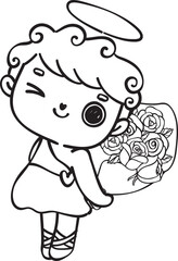 Cute  and kawaii cupid boy outline doodle cartoon character drawing
