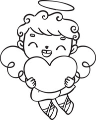 Cute  and kawaii cupid boy outline doodle cartoon character drawing