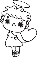 Cute  and kawaii cupid boy outline doodle cartoon character drawing