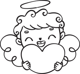 Cute  and kawaii cupid boy outline doodle cartoon character drawing