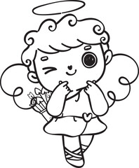 Cute  and kawaii cupid boy outline doodle cartoon character drawing