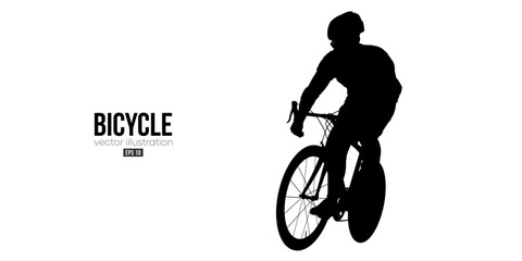 Obraz premium Abstract silhouette of a road bike racer, man is riding on sport bicycle isolated on white background. Cycling sport transport. Vector illustration