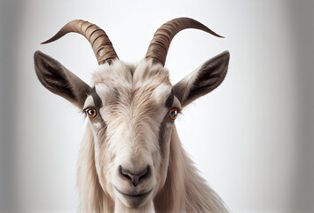 Goat with horns portrait. Generative AI,