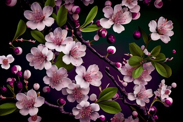 Obraz na płótnie Canvas Floral plum blossom tree branches, Generative AI