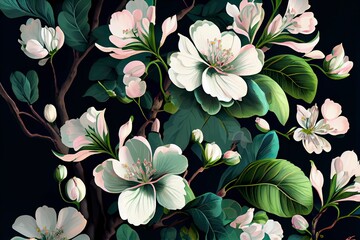 Floral apple blossom tree branches, Generative AI