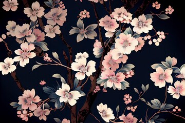 Floral cherry blossom tree branches, Generative AI
