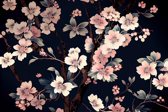 Floral cherry blossom tree branches, Generative AI © Frank