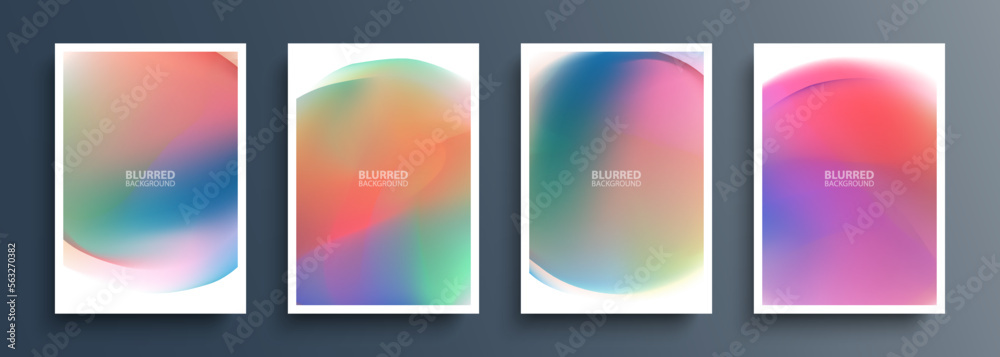 Poster set of blurred backgrounds with soft color gradients. abstract graphic templates collection for broc