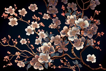 Obraz na płótnie Canvas Floral cherry blossom tree branches, Generative AI
