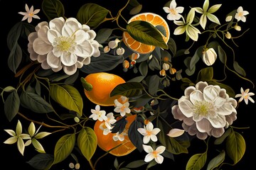 Floral citrus blossom tree branches, Generative AI