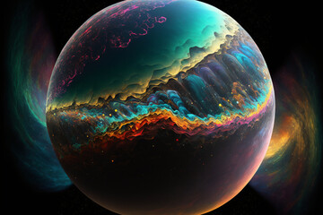 Mysterious planet with multicolor highlights. Created by Generative AI