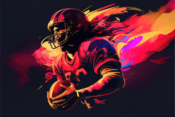 a motivational impressive american football illustration with fire, running scene, generative ai technology