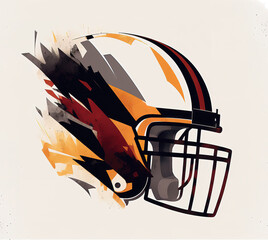 a simple classic american football helmet illustration with an explosif part, generative ai technology