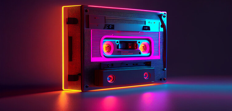 Neon Audio Cassette. Created With Generative Ai Technology.