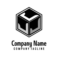 Template  Cube  company logo by initial Letter  of Alfabetical  in Black and white colour