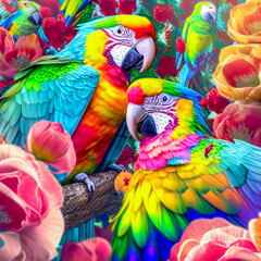 parrot on a branch, Generative AI Art Illustration