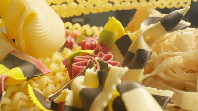 Close-up of uncooked pasta of different shapes