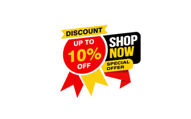 10 Percent SHOP NOW offer, clearance, promotion banner layout with sticker style. 