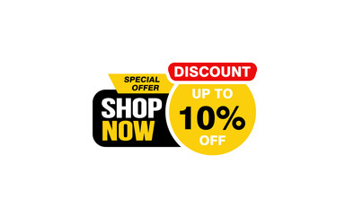 10 Percent SHOP NOW offer, clearance, promotion banner layout with sticker style. 