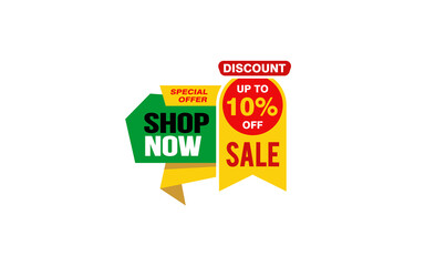 10 Percent SHOP NOW offer, clearance, promotion banner layout with sticker style. 