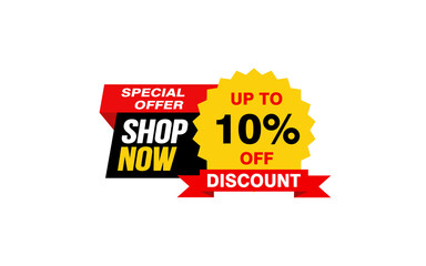 10 Percent SHOP NOW offer, clearance, promotion banner layout with sticker style. 
