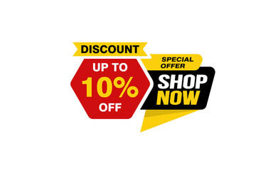 10 Percent SHOP NOW offer, clearance, promotion banner layout with sticker style. 
