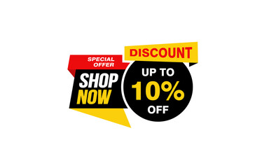 10 Percent SHOP NOW offer, clearance, promotion banner layout with sticker style. 