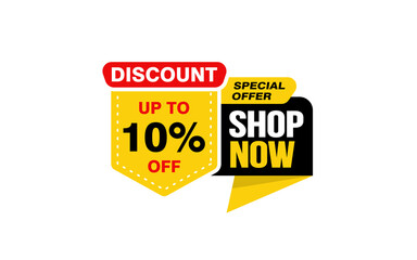 10 Percent SHOP NOW offer, clearance, promotion banner layout with sticker style. 
