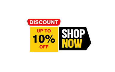 10 Percent SHOP NOW offer, clearance, promotion banner layout with sticker style. 