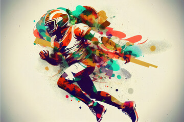 a cool color splashed inspired american football illustration, generative ai technology