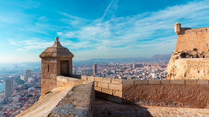 Panoramic view of Alicante Santa Barbara castle in Costa Blanca, Spain