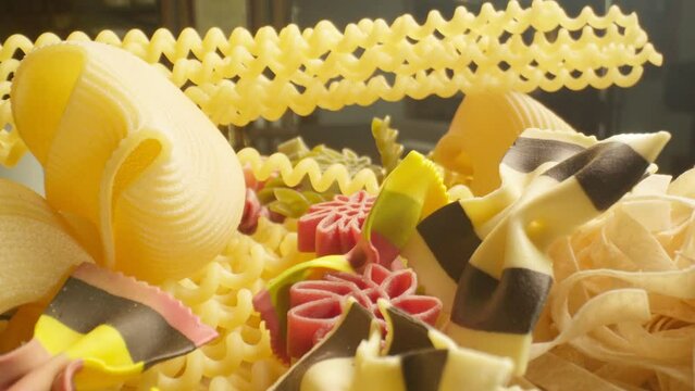 Close-up of uncooked pasta of different shapes