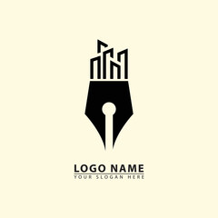 pen and building logo icon combination vector.
