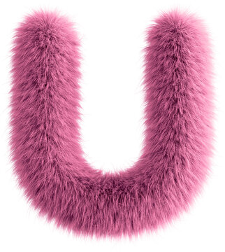 Pink 3D Fluffy Letter U