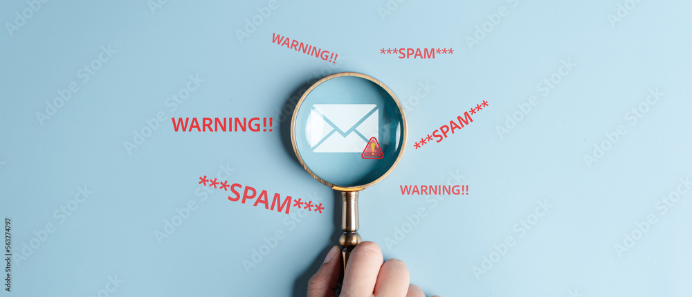 Poster email spam virus warning caution sign for notification on internet letter security protect, junk and