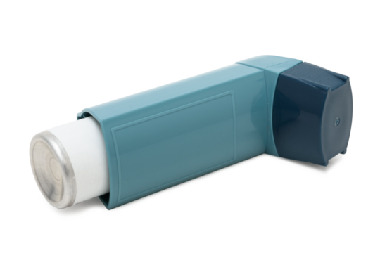 Aplicador plástico spray, usado para inalação por via oral de um medicamento de controle e prevenção de asma, bronquite crônica e enfisema.	