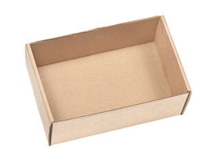 Open сardboard boxes for gifts or package isolated on white background. Corrugated cardboard paper carton cargo container close up. parcels