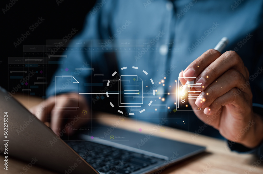 Leinwandbilder Document Management System, online documentation database and process automation to efficiently manage files, knowledge and documentation in enterprise with ERP. Corporate business technology, DMS