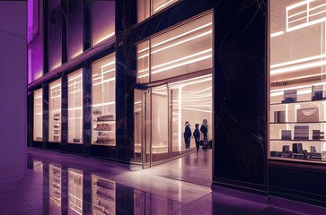 Fototapeta premium fashion, store, bag, shoes, art, lights, gallery, neon, pool, model, generated by ai