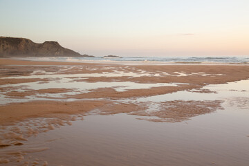 Twilight on Sand of Odeceixe Beach; Algarve; Portugal