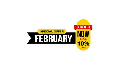 10 Percent FEBRUARY discount offer, clearance, promotion banner layout with sticker style. 